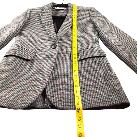 Zara Women’s Houndstooth Plaid Wool Blend Blazer with Suede Elbow Patches XS - Picture 13 of 16